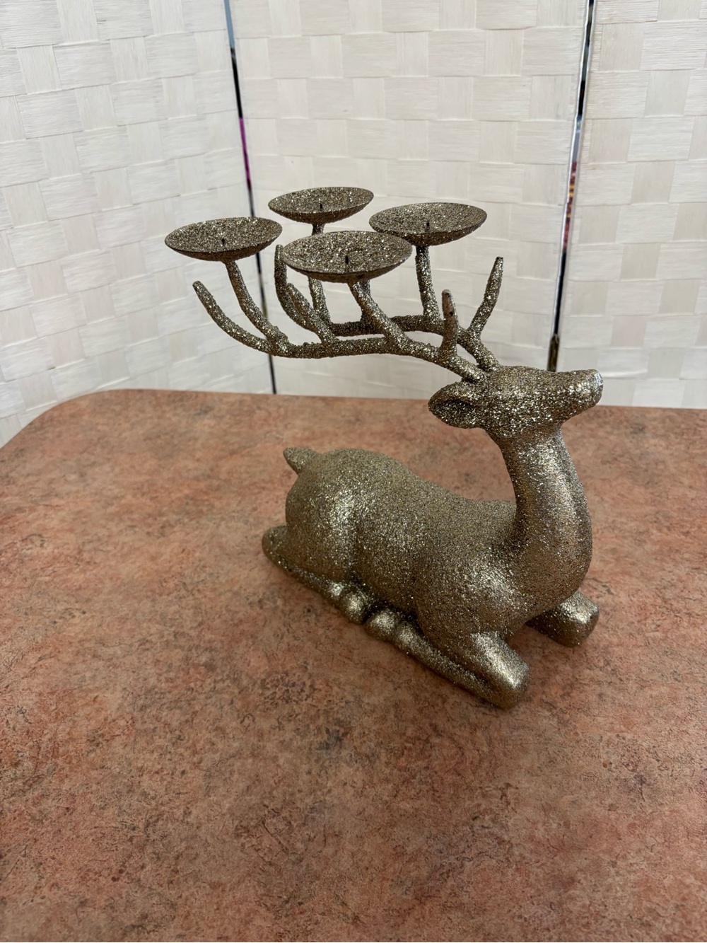 Glitter Reindeer at rest Candle Holder